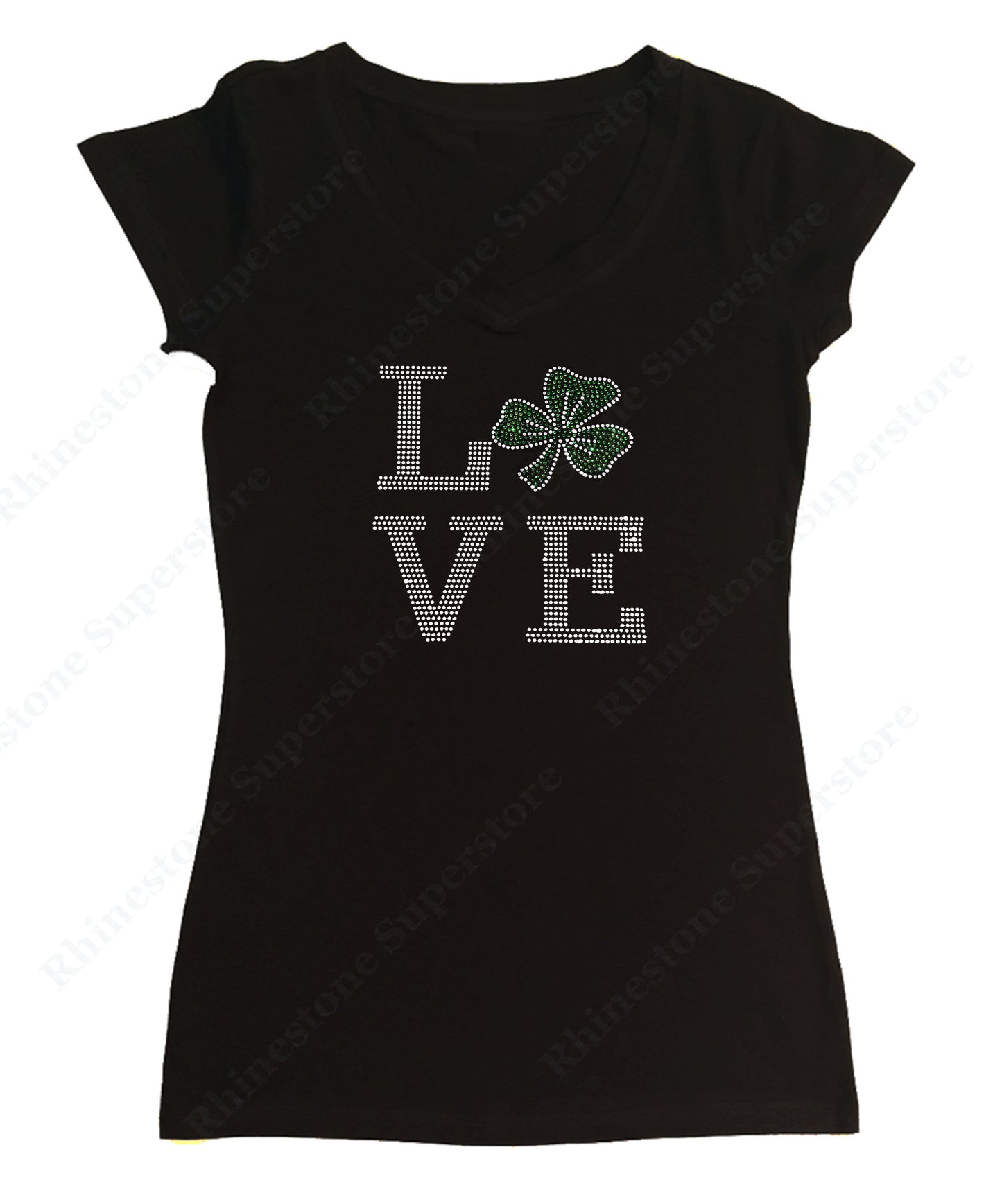 Womens T-shirt with Love St. Patrick's Day in Rhinestones