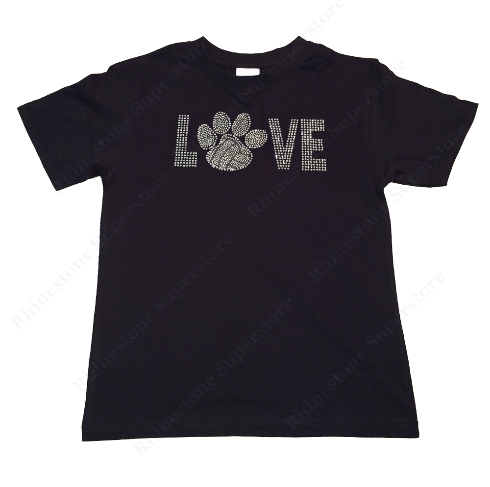 Girls Rhinestone T-Shirt " Love Volleyball Paw " Size 3 to 14 Available, Sports Bling