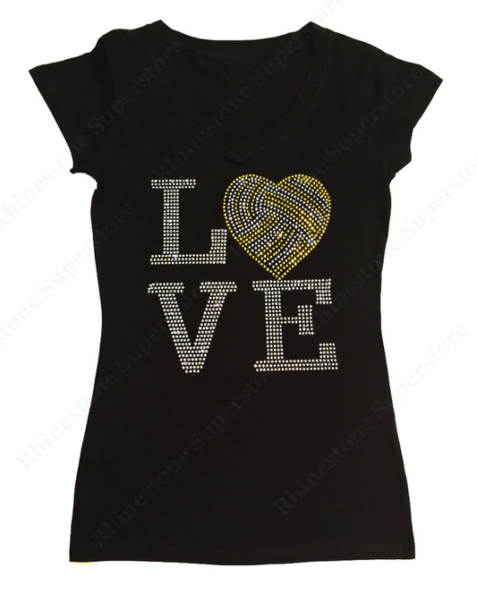 Womens T-shirt with Love Water Polo Heart in Rhinestones