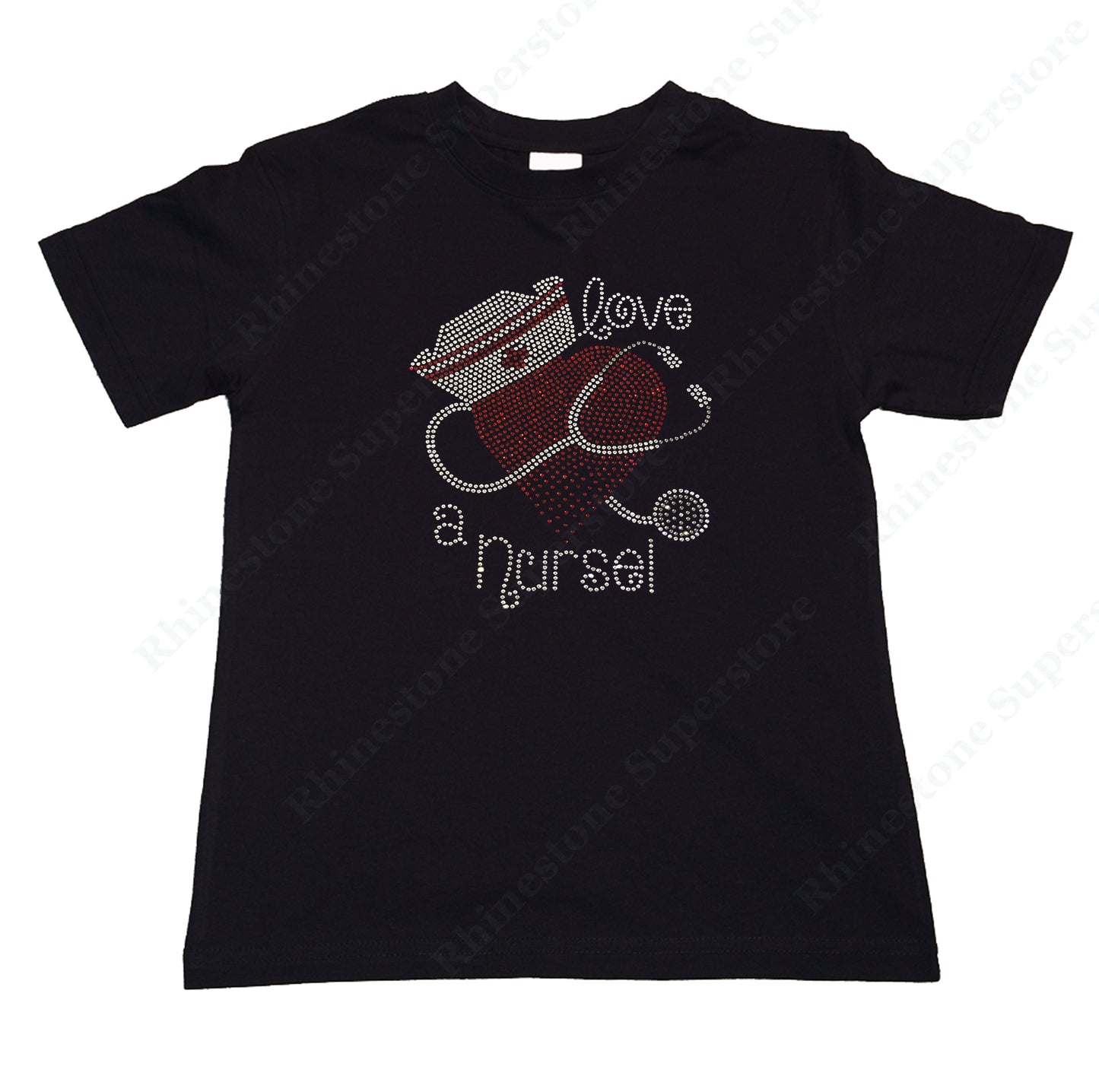 Girls Rhinestone T-Shirt " Love a Nurse in Rhinestones " Kids Size 3 to 14 Available
