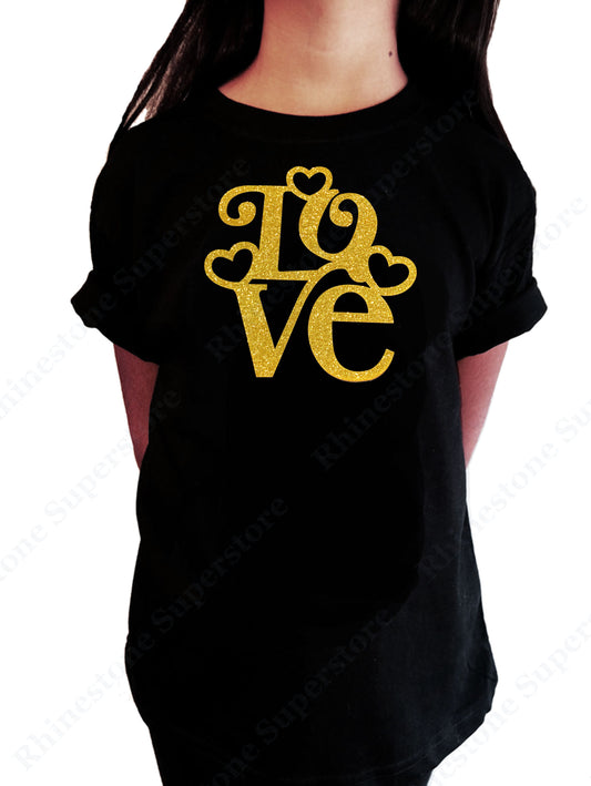 Love with Hearts in Gold Glitters girls