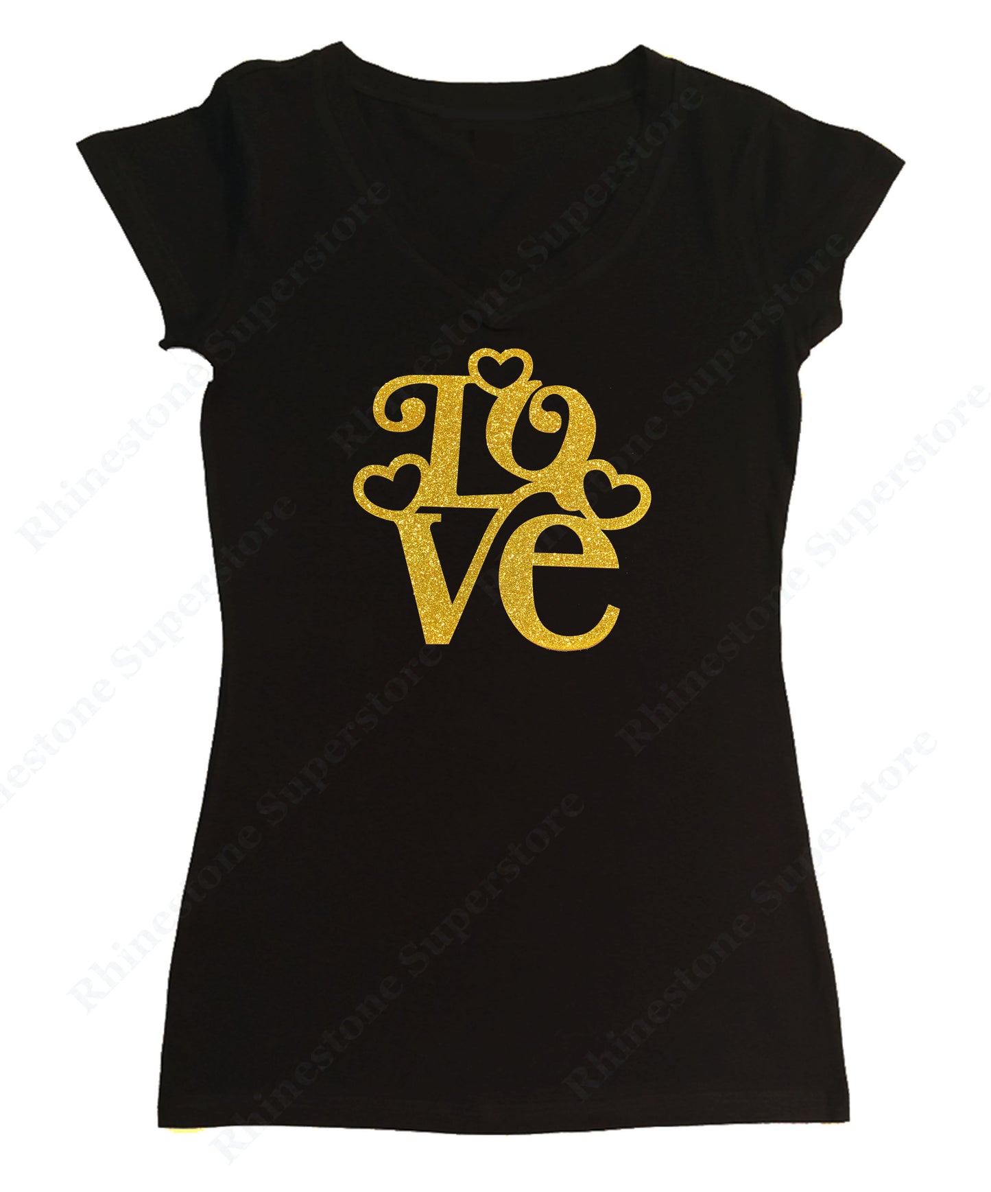 Love with Hearts in Gold Glitters