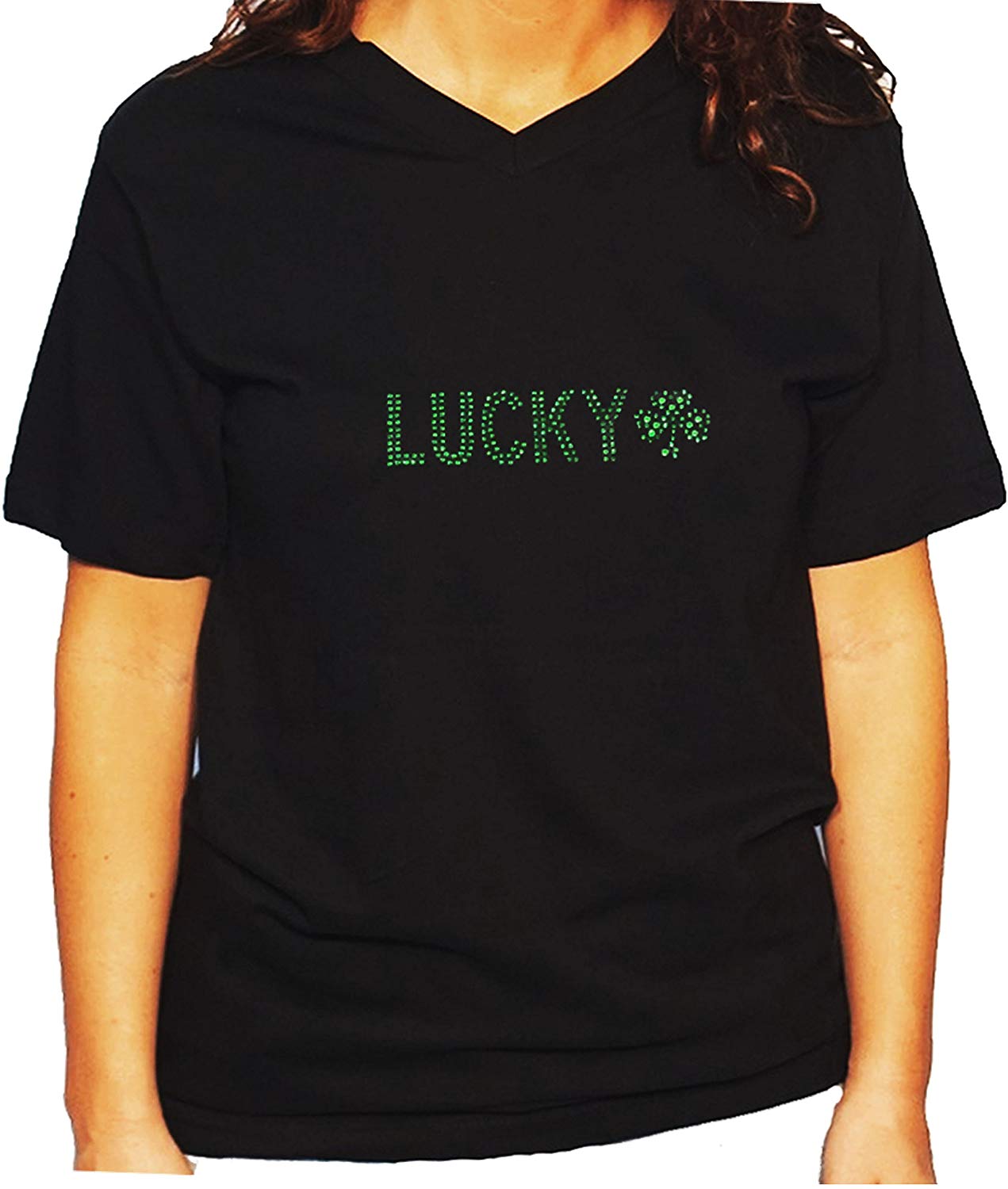 Women's / Unisex T-Shirt with Lucky Clover In Rhinestones