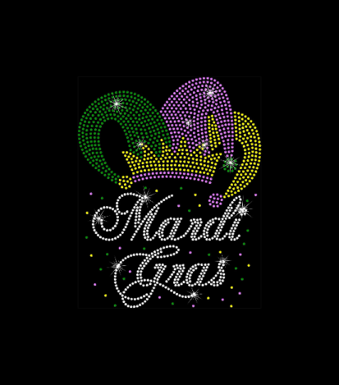 Rhinestone Transfer " Mardi Gras with Jester Hat and Scattered Stones "