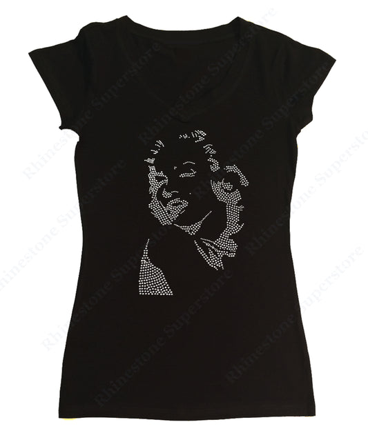 Womens T-shirt with Blessed with Marilyn Monroe in Rhinestones