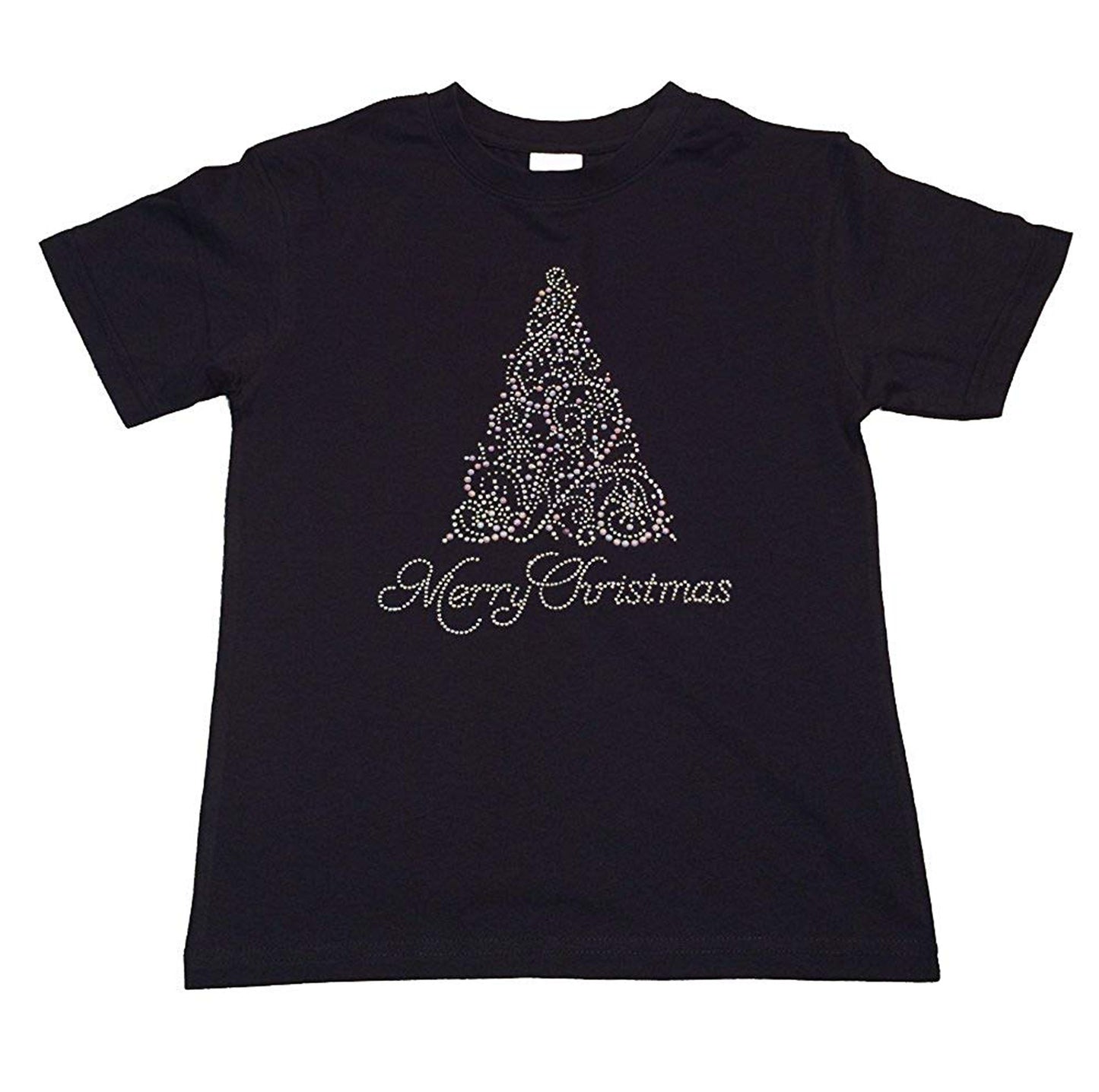 Girls Rhinestone T-Shirt " Merry Christmas Tree in Crystal and Pearl " Size 3 to 14 Available