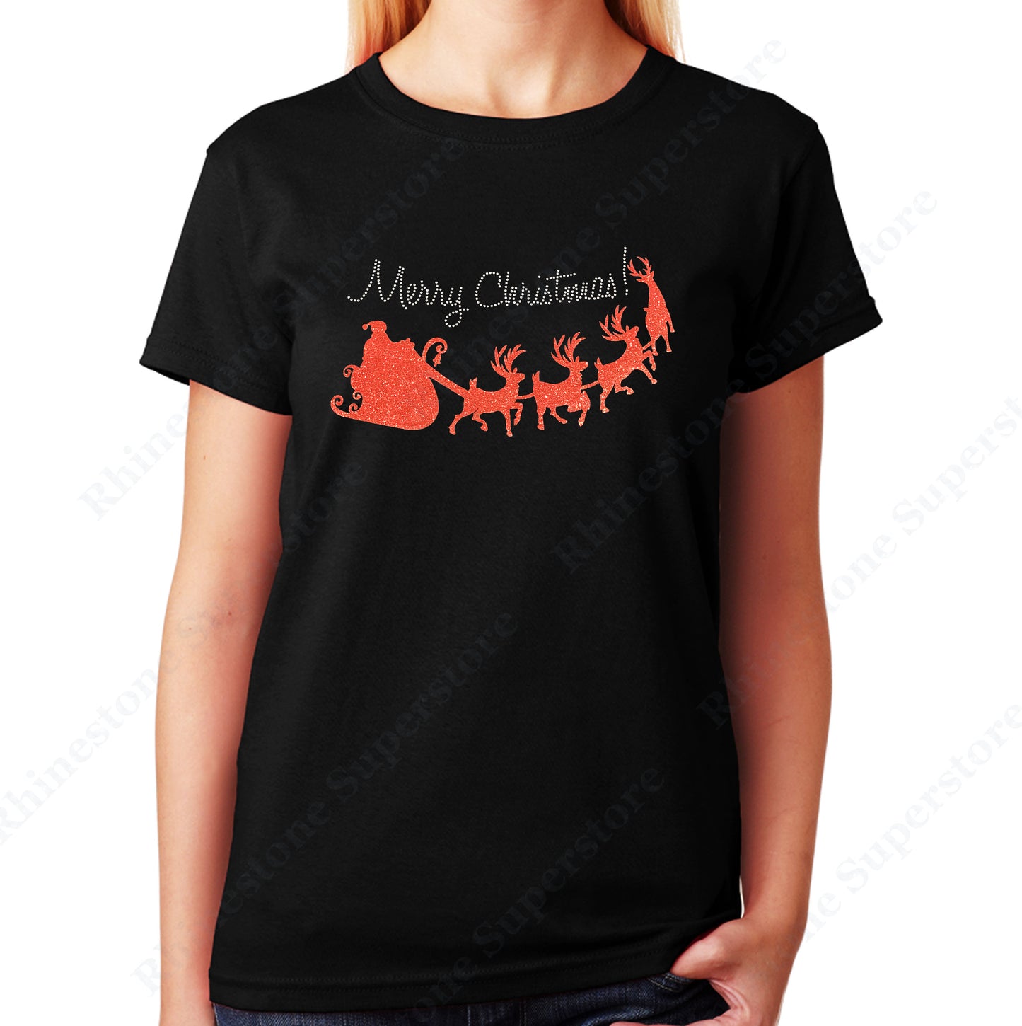 Unisex T-Shirt with Merry Christmas with Red Santa Sleigh