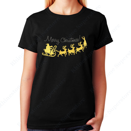 Unisex T-Shirt with Merry Christmas with Yellow Santa Sleigh