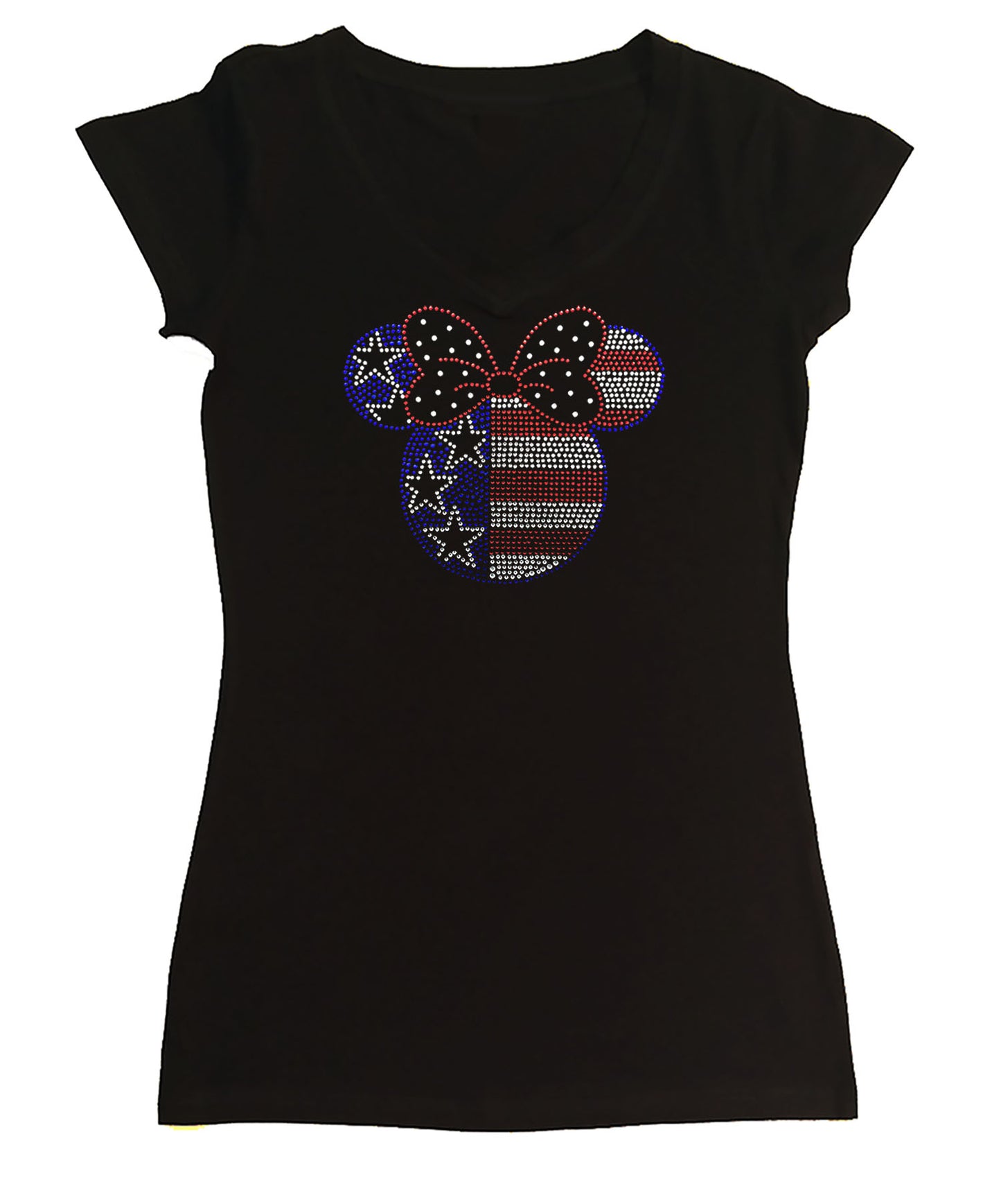 Womens T-shirt with Minnie Head 4th of July in Rhinestones