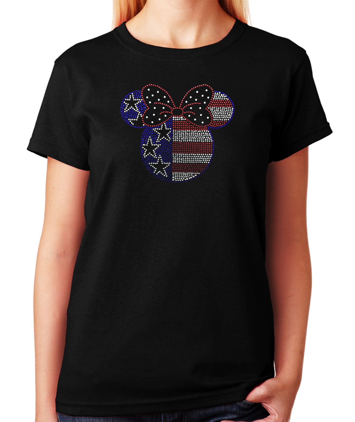 Women's / Unisex T-Shirt with Minnie Head 4th of July in Rhinestones