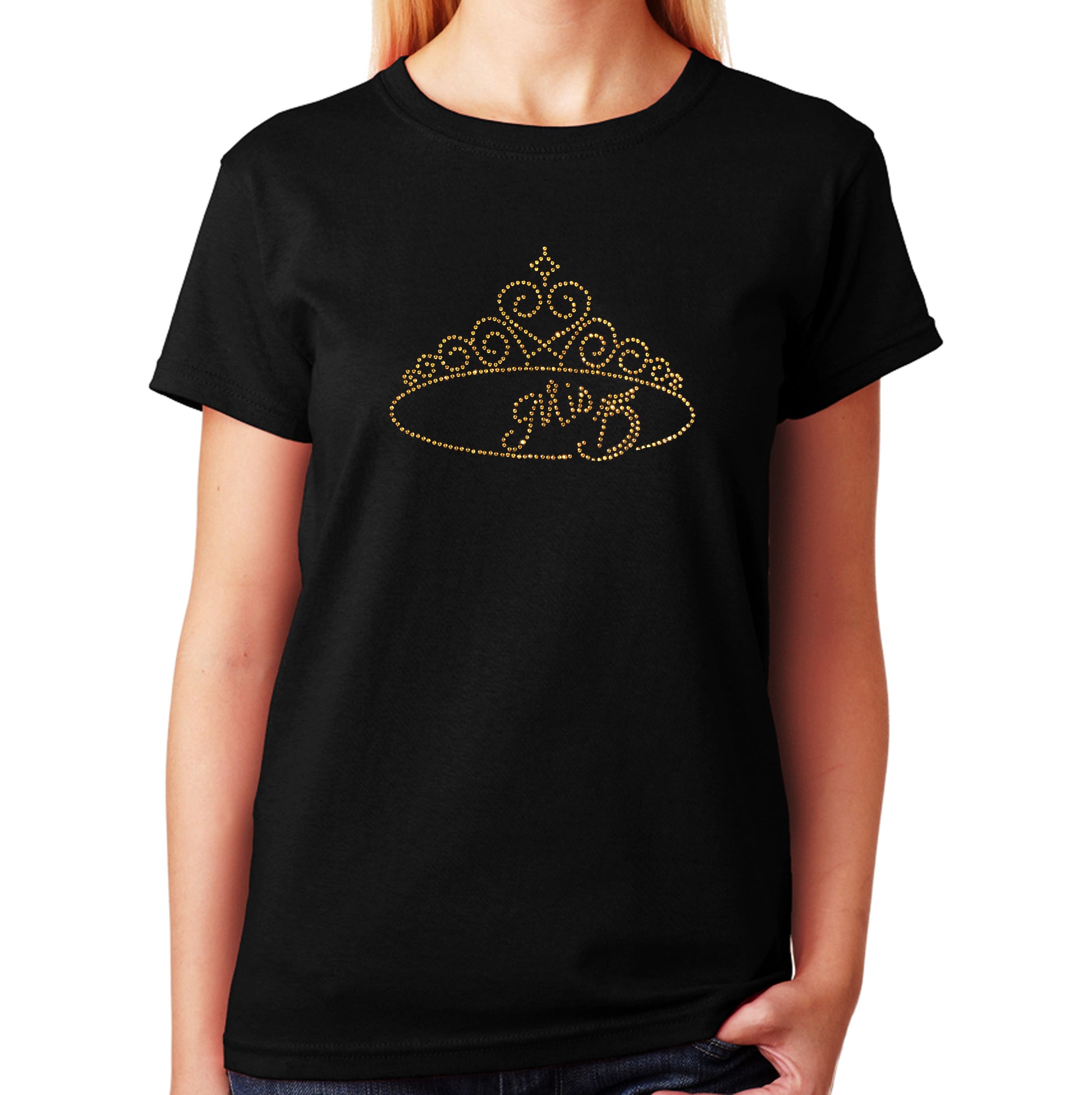 Unisex T-Shirt with Mis Quince Gold Tiara in Rhinestones