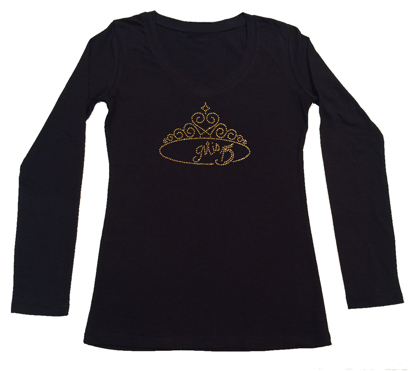 Womens T-shirt with Mis Quince Gold Tiara in Rhinestones