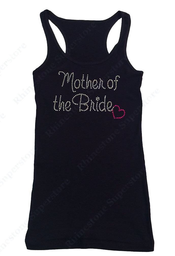 Womens T-shirt with Mother of the Bride with Pink Heart in Rhinestones