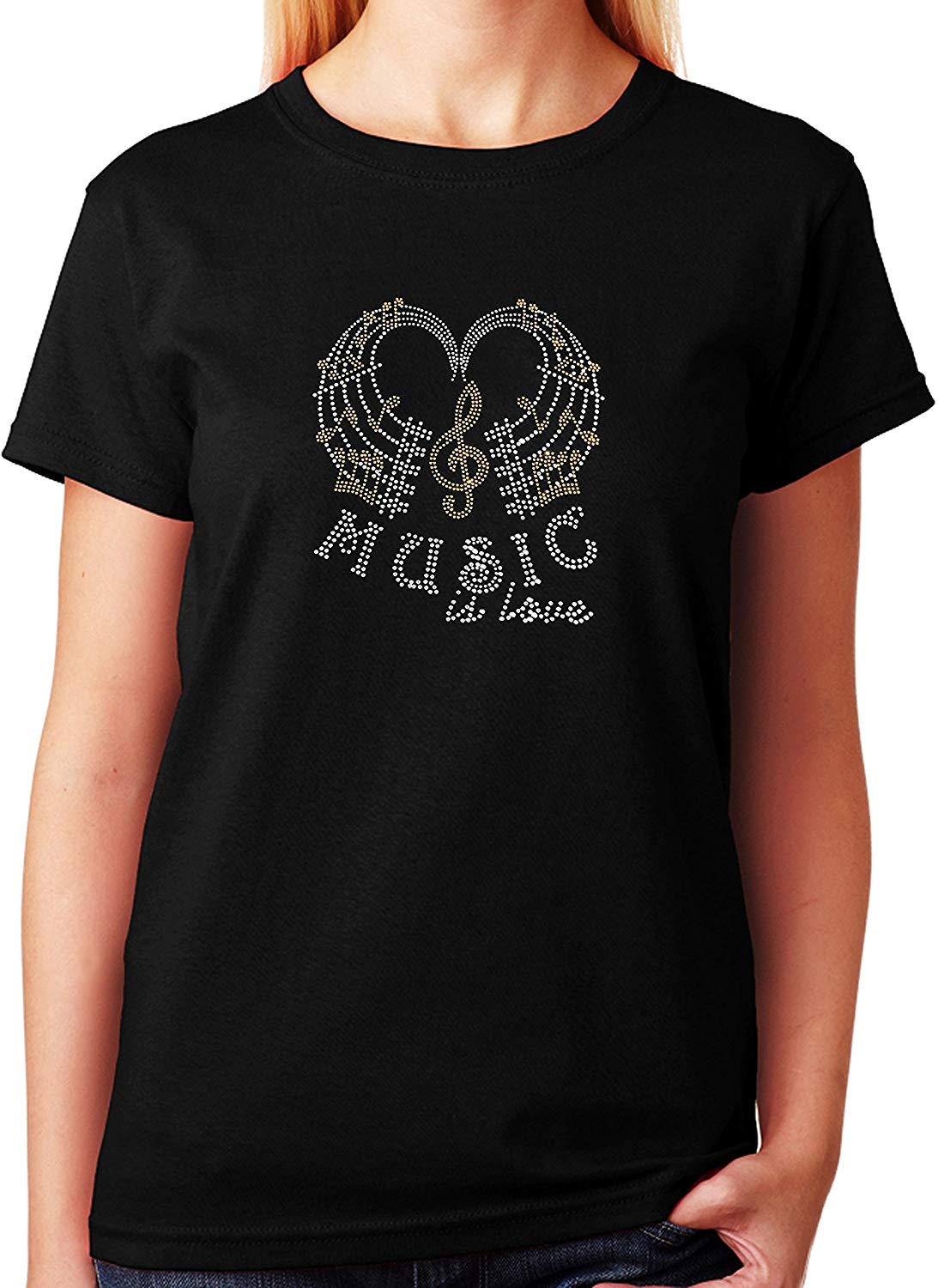 Women's / Unisex T-Shirt with Music Is Love With Music Notes In Rhinestones