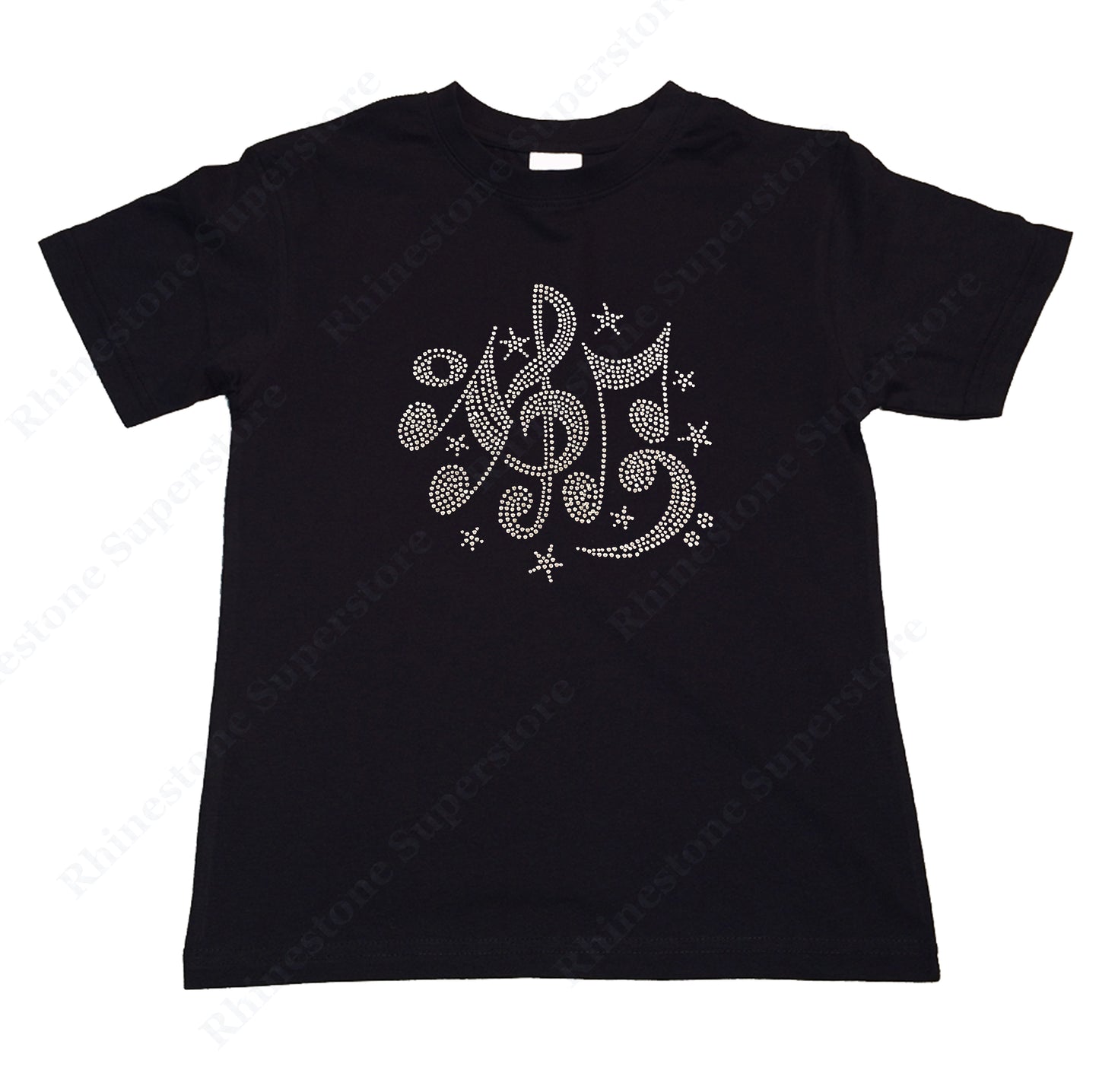 Girls Rhinestone T-Shirt " Music Notes and Stars " Kids Size 3 to 14 Available