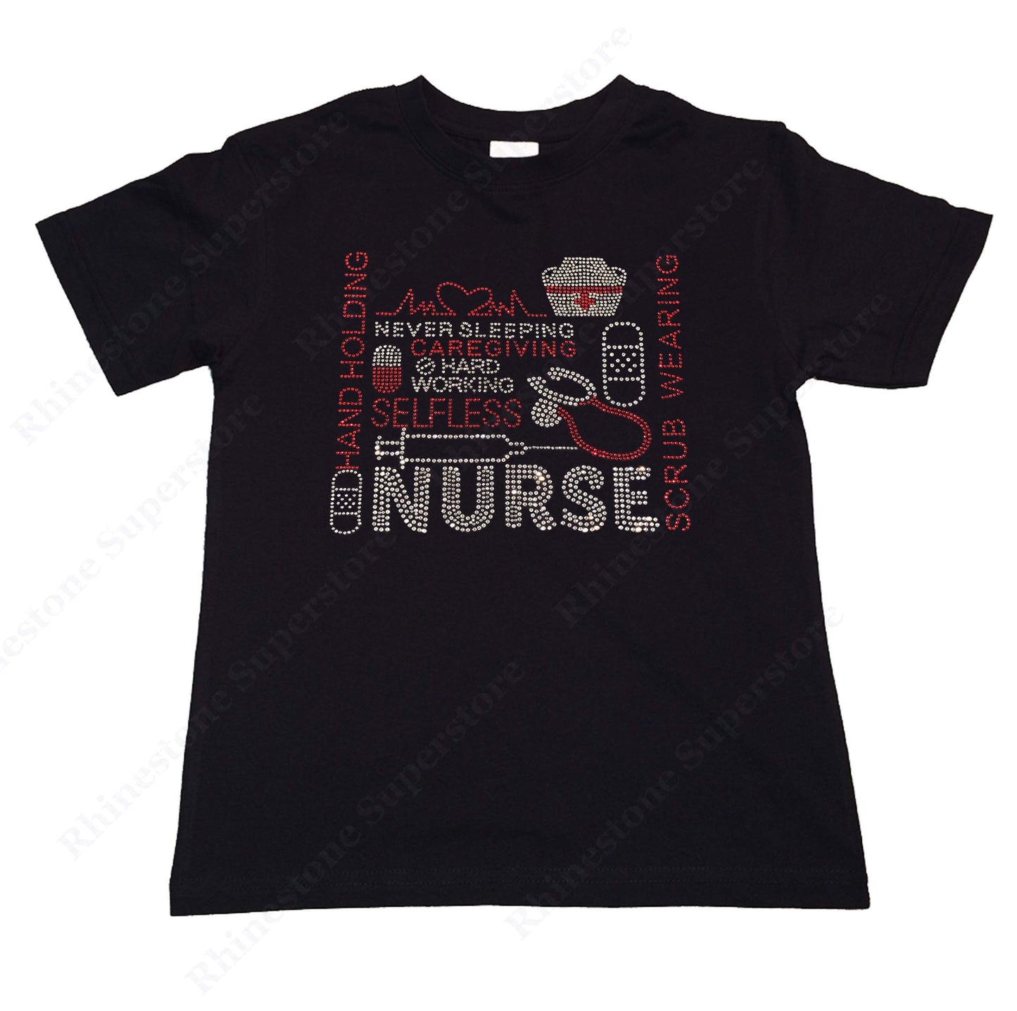 Girls Rhinestone T-Shirt " Nurse " Kids Size 3 to 14 Available