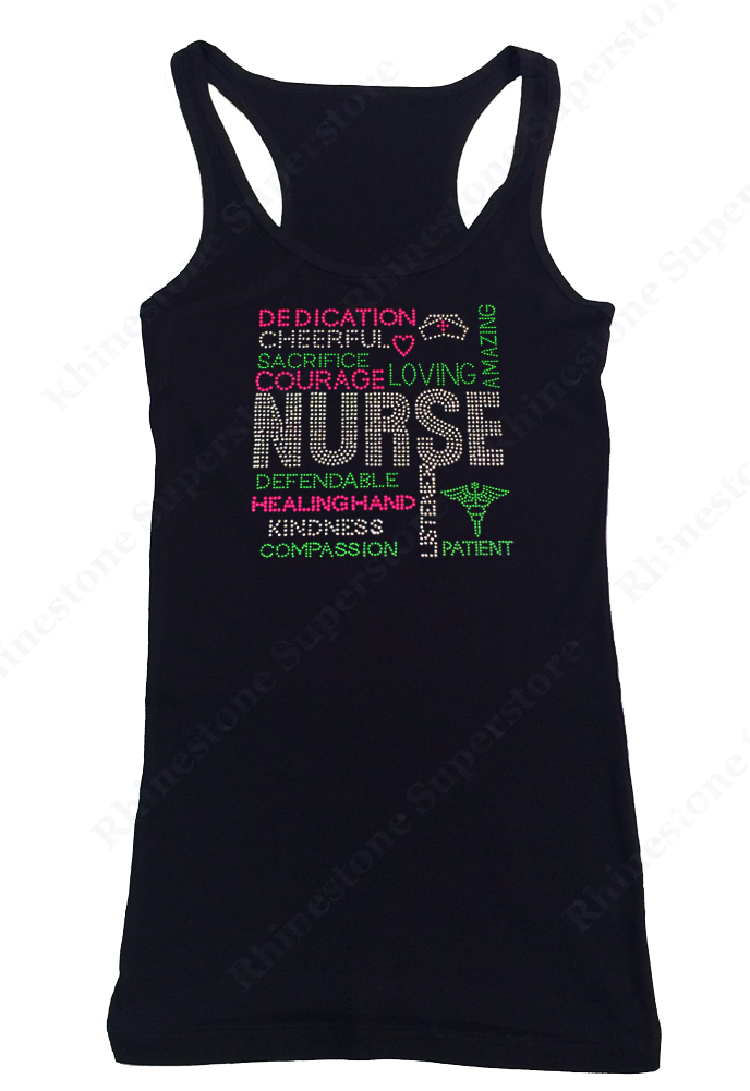Womens T-shirt with Nurse in Rhinestones
