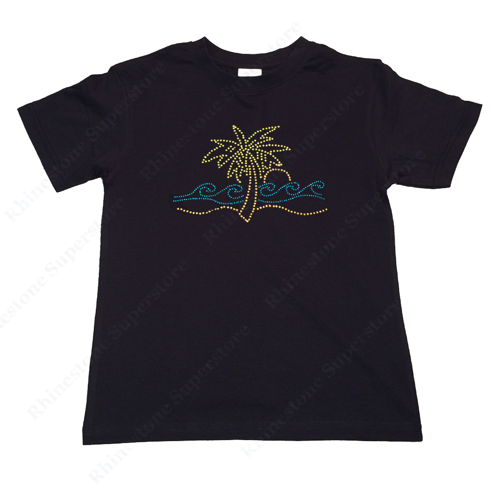 Girls Rhinestone T-Shirt " Palm Tree and Surf " Size 3 to 14 Available