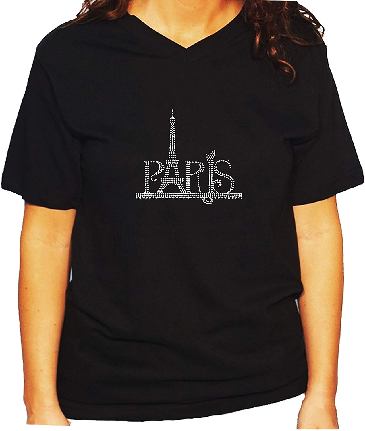 Women's / Unisex T-Shirt with Paris Eiffel Tower In Rhinestones