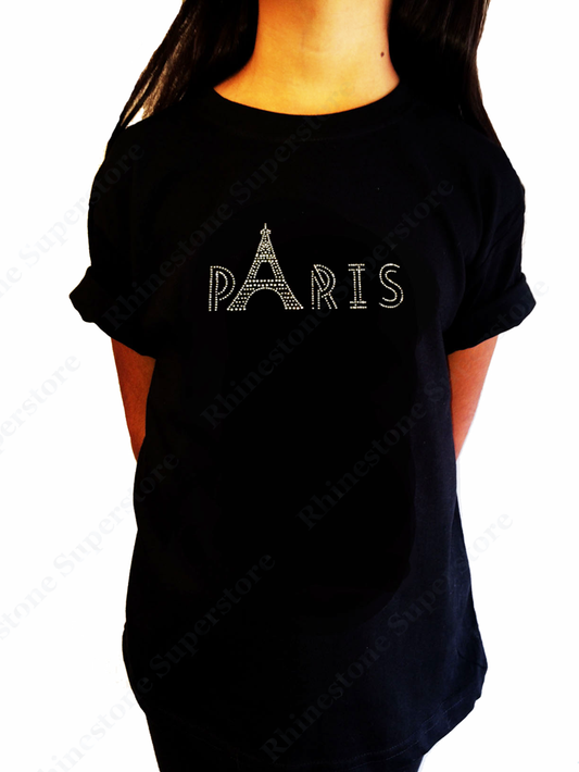 Girls Rhinestone T-Shirt " Paris Eiffel Tower " Kids Size 3 to 14 Available