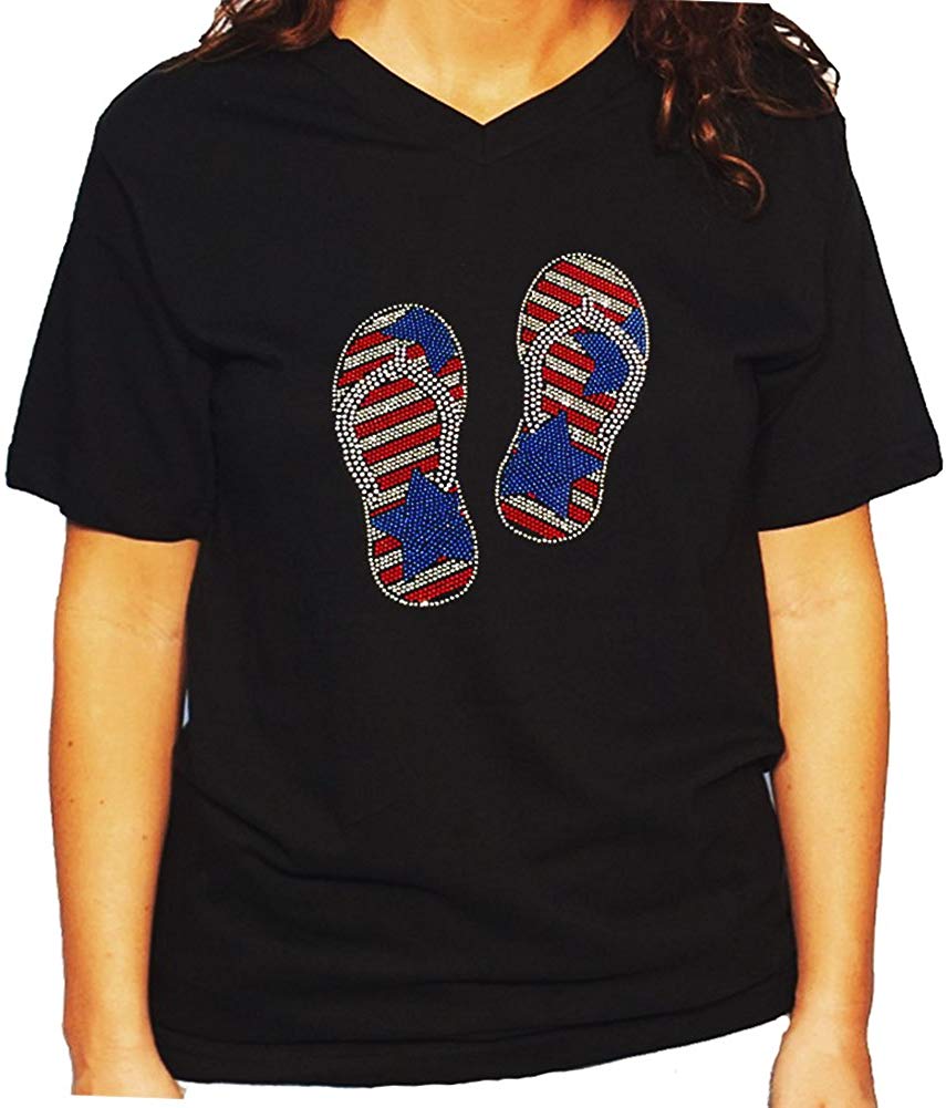 Women's / Unisex T-Shirt with 4th of July Vacation Sandals in Rhinestones