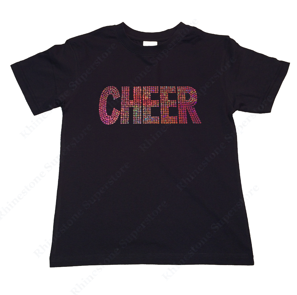 Girls Sequence T-Shirt " Pink AB Sequence Cheer " Size 3 to 14 Available