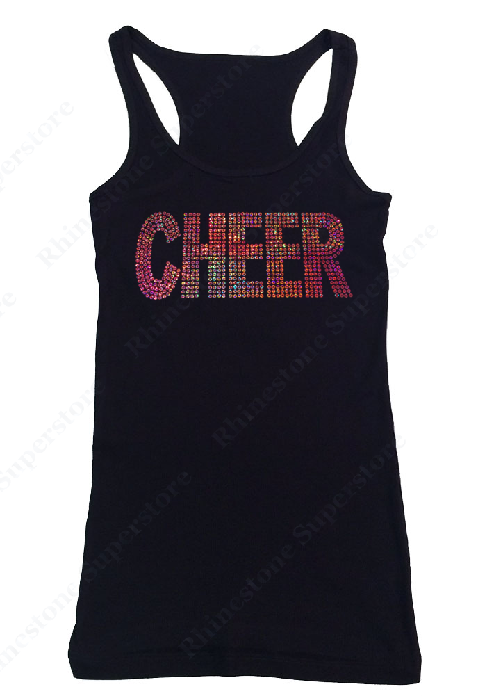 Womens T-shirt with Cheer in Pink AB Sequence