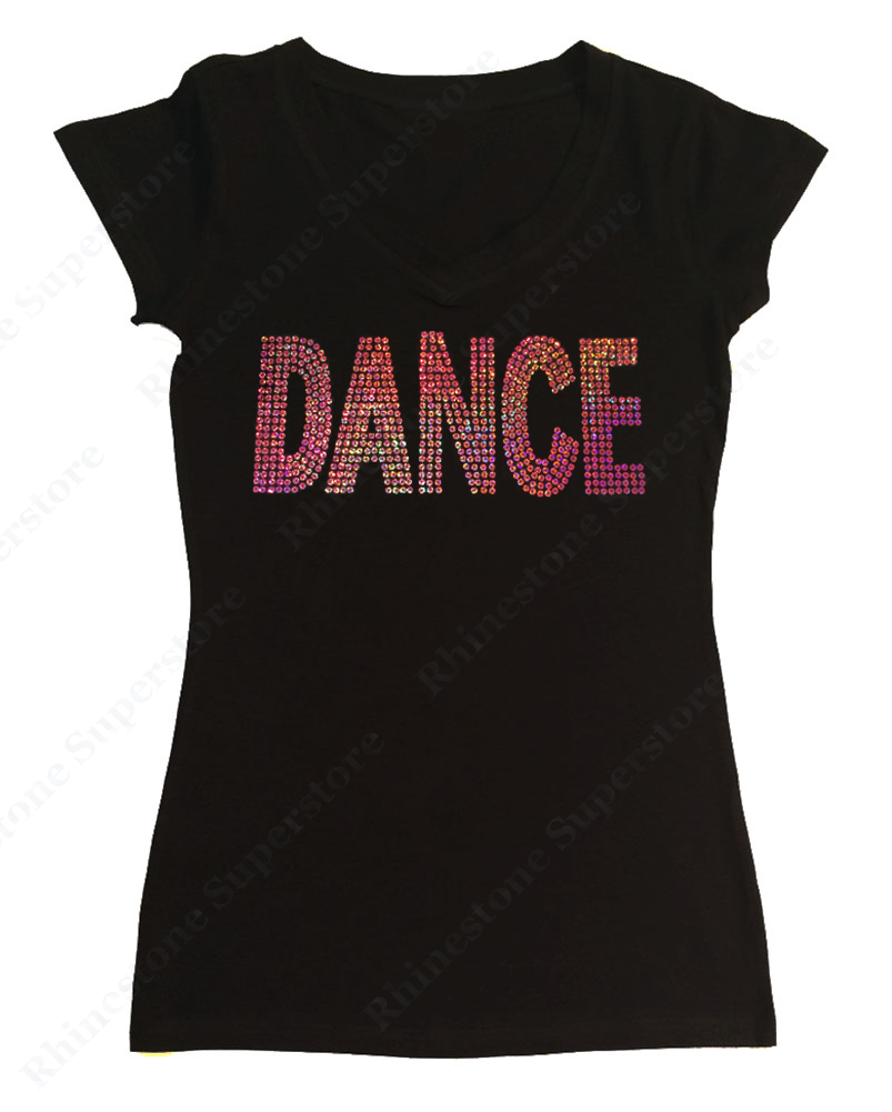 Womens T-shirt with Dance in Pink AB Sequence
