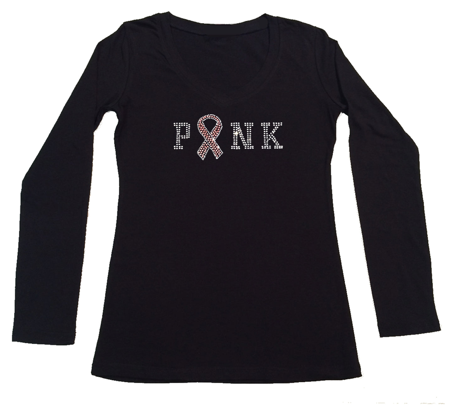 Womens T-shirt with Pink and Crystal Faith Cross in Rhinestones
