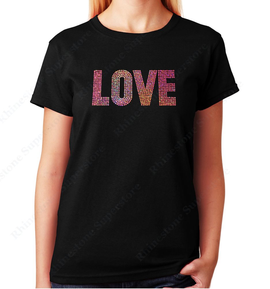 Women's / Unisex T-Shirt with Pink Love in Sequence