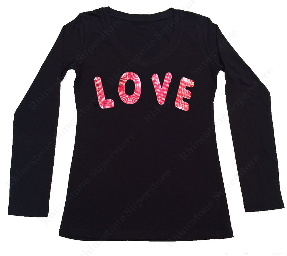 Womens T-shirt with Pink Love in Sequence