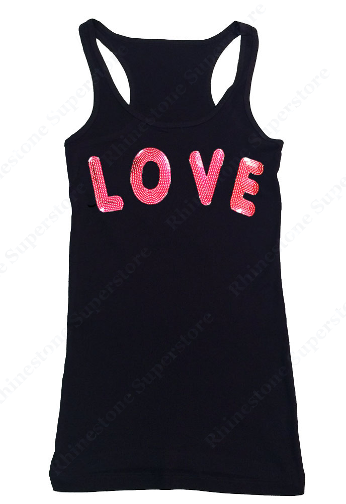 Womens T-shirt with Pink Love in Sequence