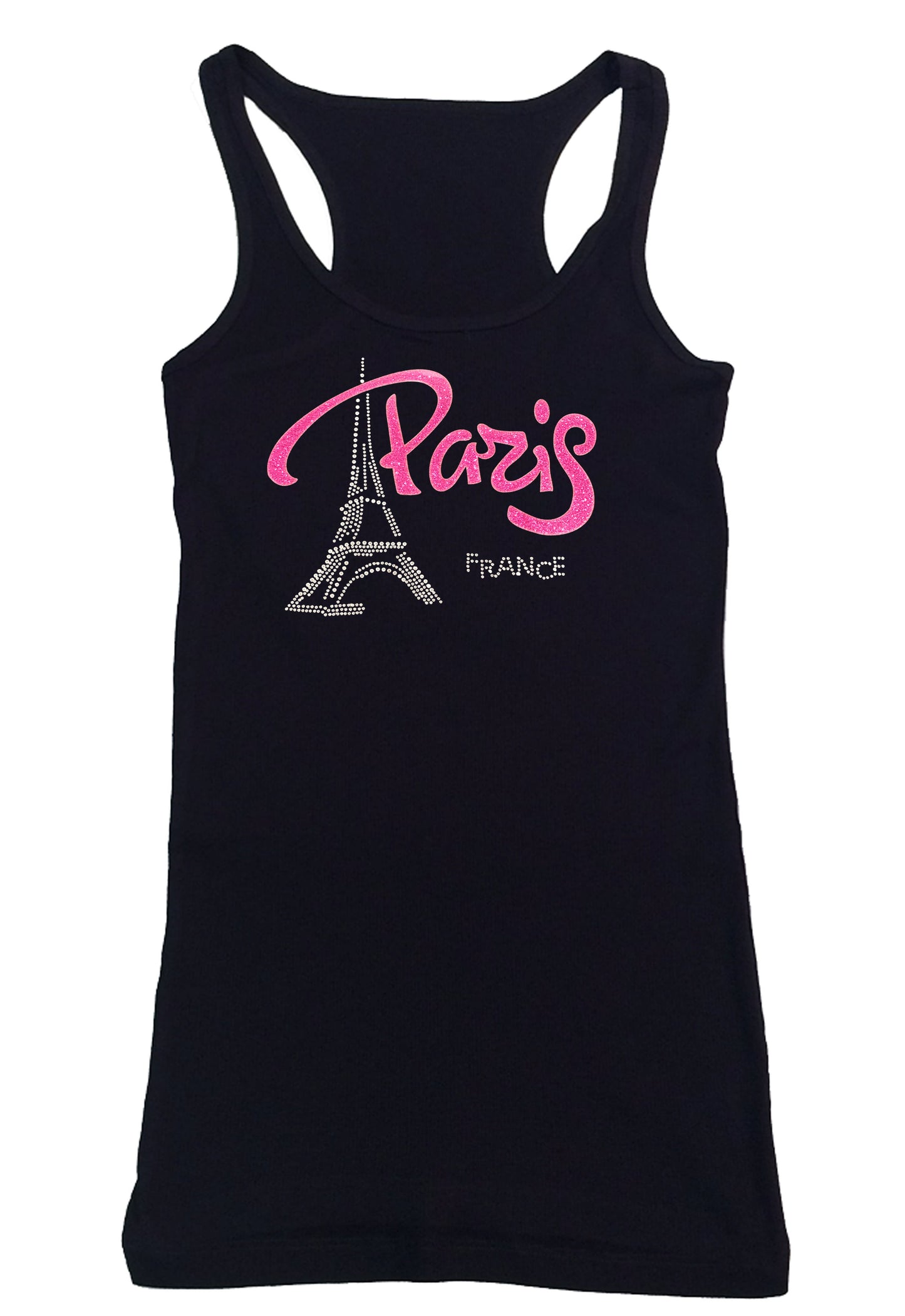 Womens T-shirt with Pink Paris Eiffel Tower in Rhinestones