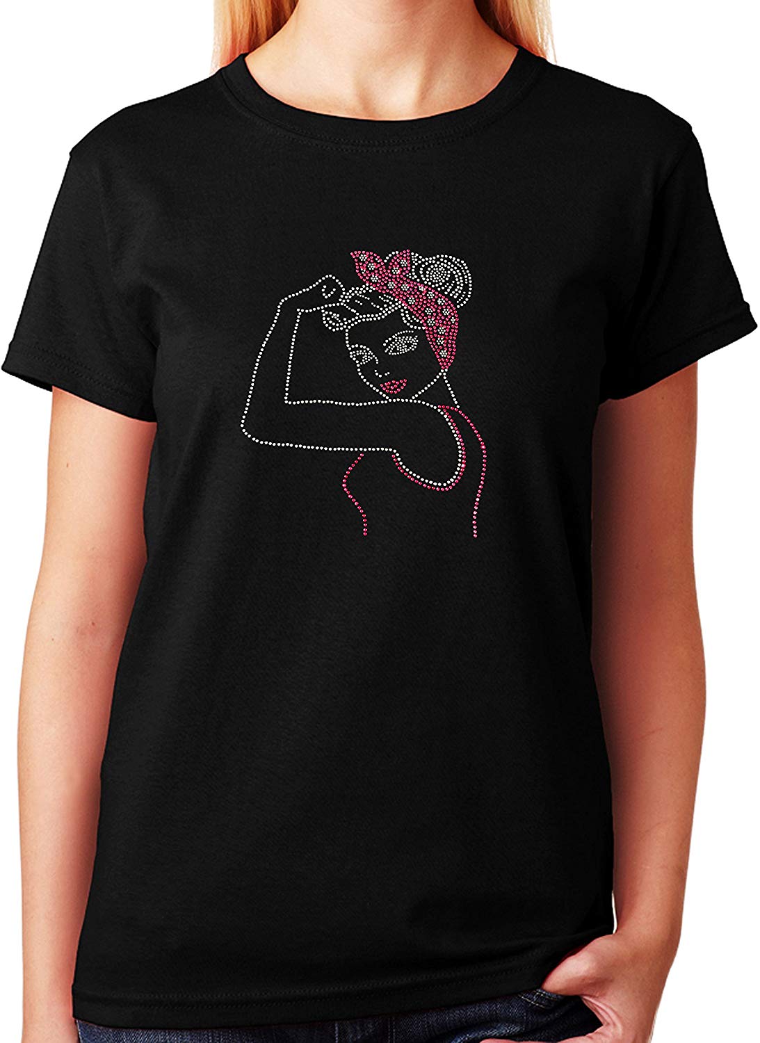 Women's / Unisex T-Shirt with Pink Pin Up Girl In Rhinestones