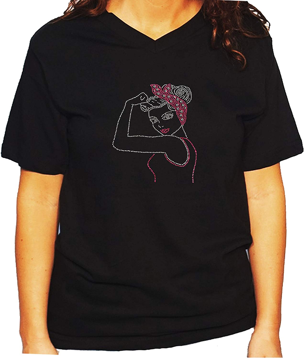 Women's / Unisex T-Shirt with Pink Pin Up Girl In Rhinestones