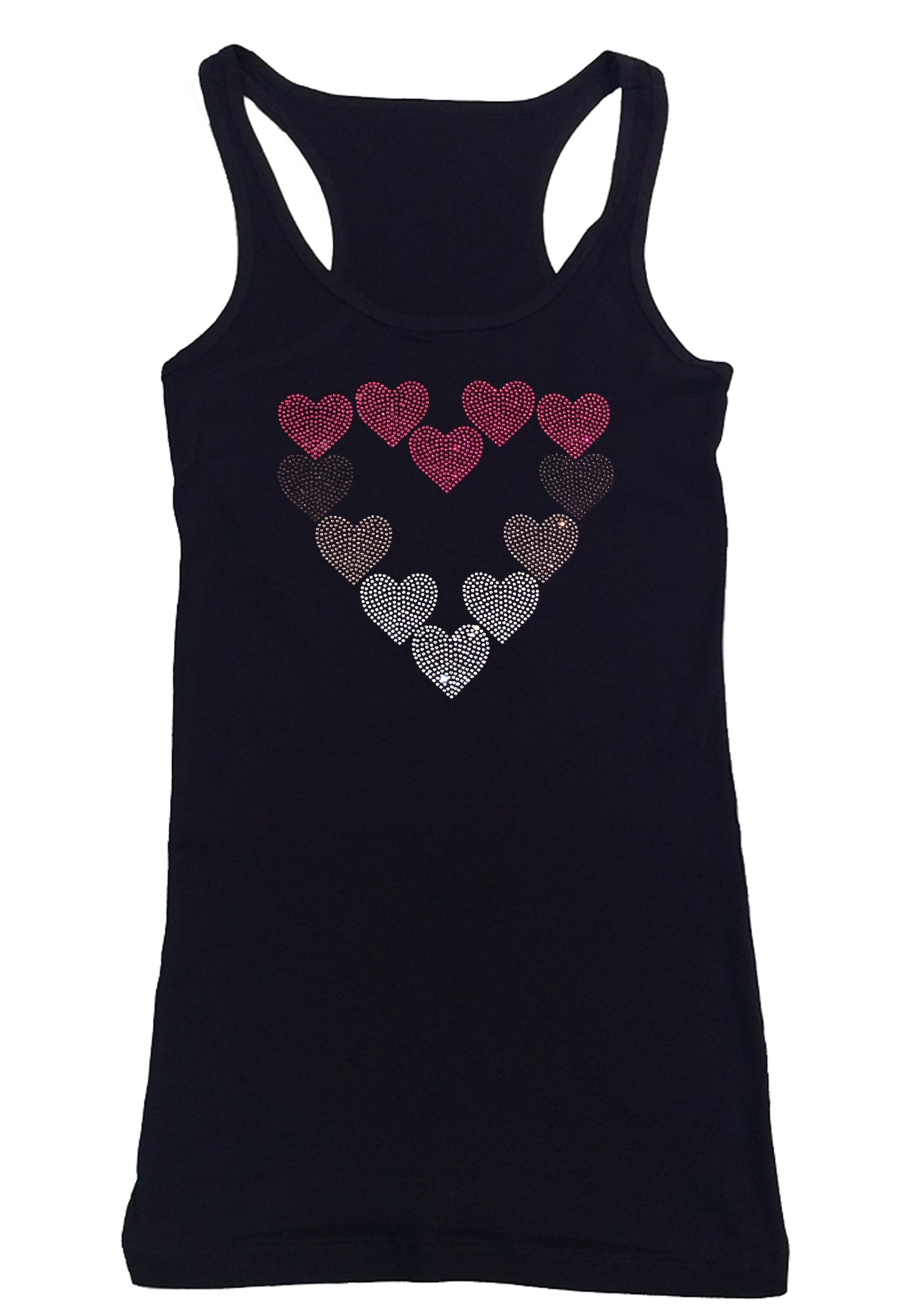 Womens T-shirt with Pink, Purple & Crystal Hearts in Rhinestones