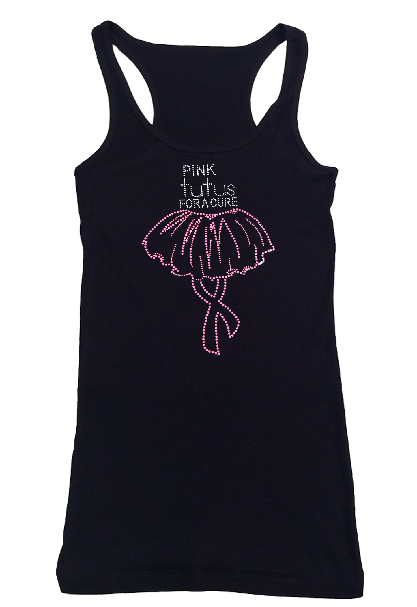 Womens T-shirt with Pink Tutus for a Cure Cancer Awarness in Rhinestones