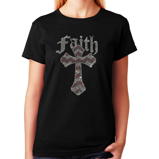 Women's / Unisex T-Shirt with Pink and Crystal Faith Cross in Rhinestones