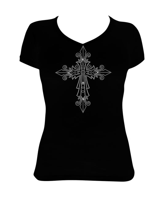 Pointed Crystal Cross - Rhinestone Shirt, Jesus Bling