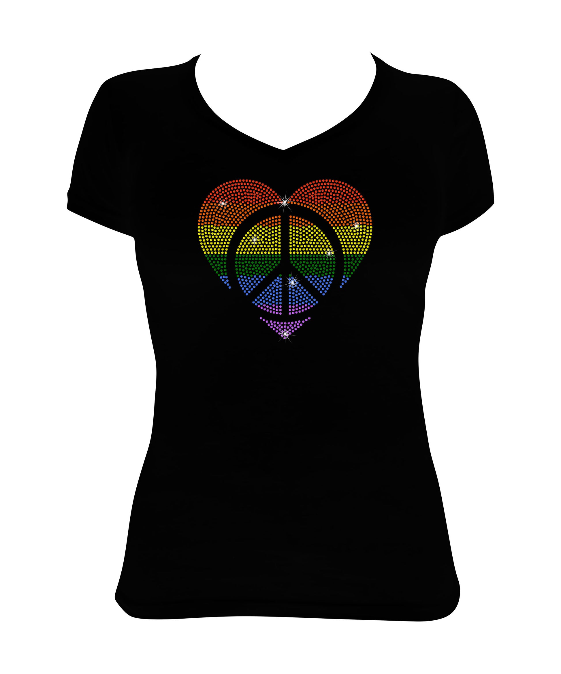 Rainbow Heart & Peace Sign - Rhinestone Pride Shirt