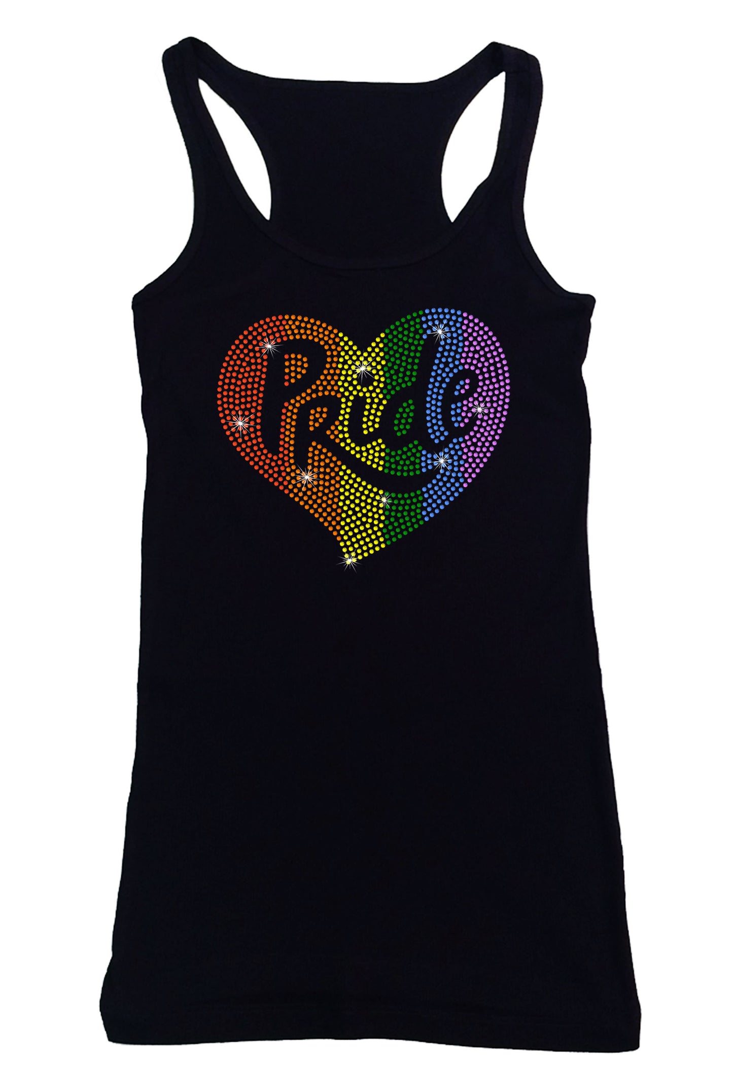 Women's Rhinestone Fitted Tight Snug Shirt Rainbow Pride Rainbow Heart - Rhinestone Pride Shirt
