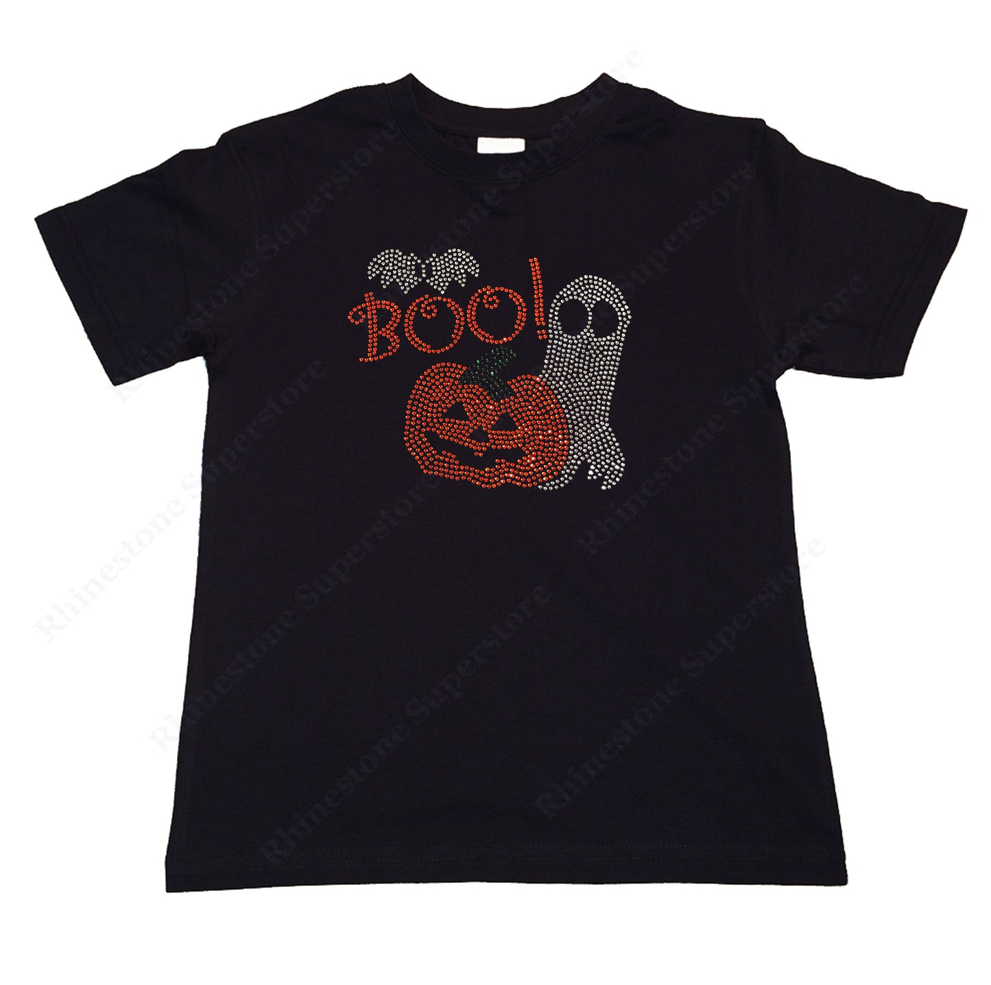 Girls Rhinestone T-Shirt " Pumpkin and Ghost with Boo for Halloween " Kids Size 3 to 14 Available