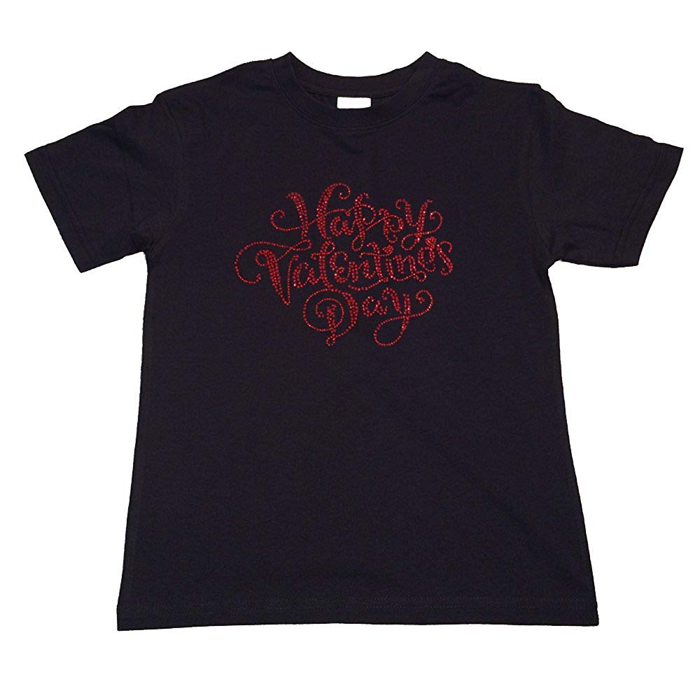 Girls Rhinestone T-Shirt " Red Happy Valentines Day " Size 3 to 14 Available