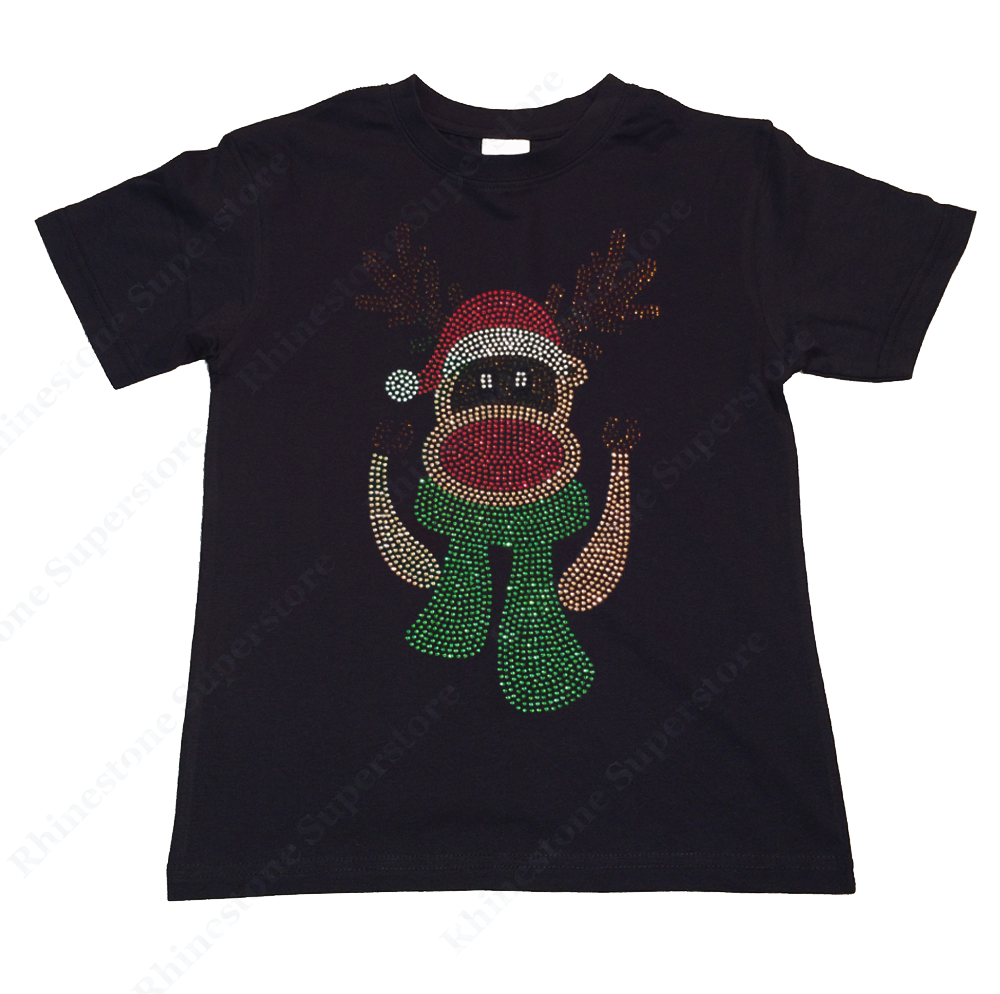 Girls Rhinestone T-Shirt " Red Nosed Reindeer with Scarf " Size 3 to 14 Available
