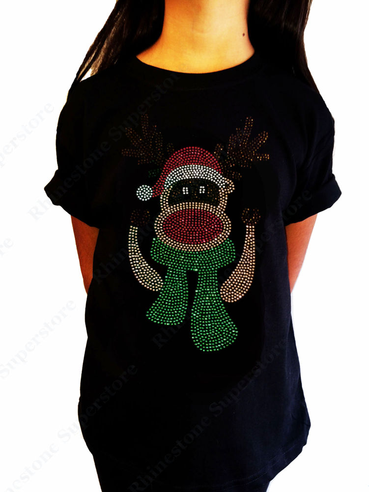 Girls Rhinestone T-Shirt " Red Nosed Reindeer with Scarf " Size 3 to 14 Available