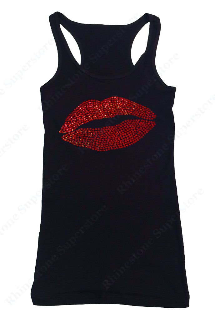 Womens T-shirt with Red Sexy Lips in Sequence