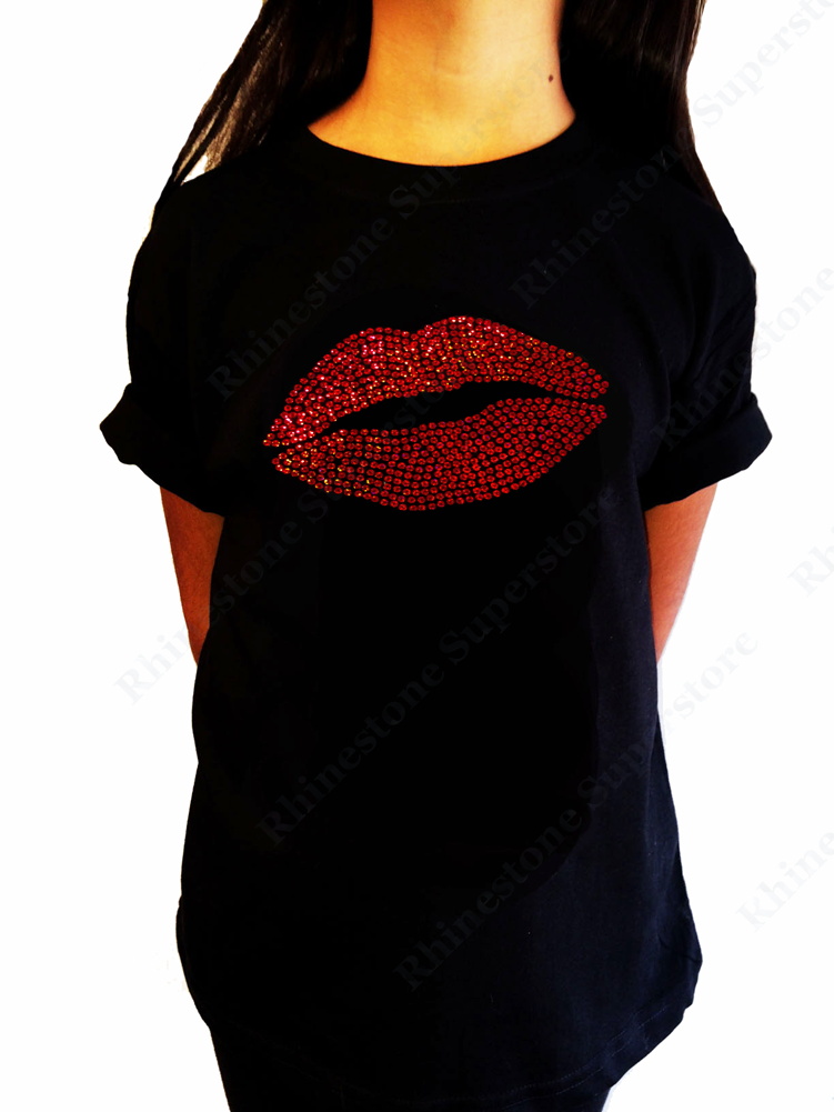 Girls Sequence T-Shirt " Red Sexy Lips " Size 3 to 14 Available