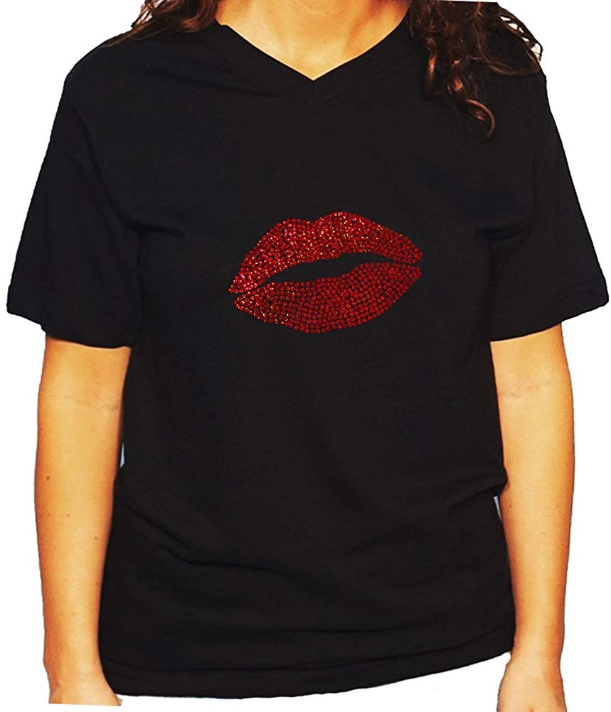 Women's / Unisex T-Shirt with Red Sexy Lip in Sequence