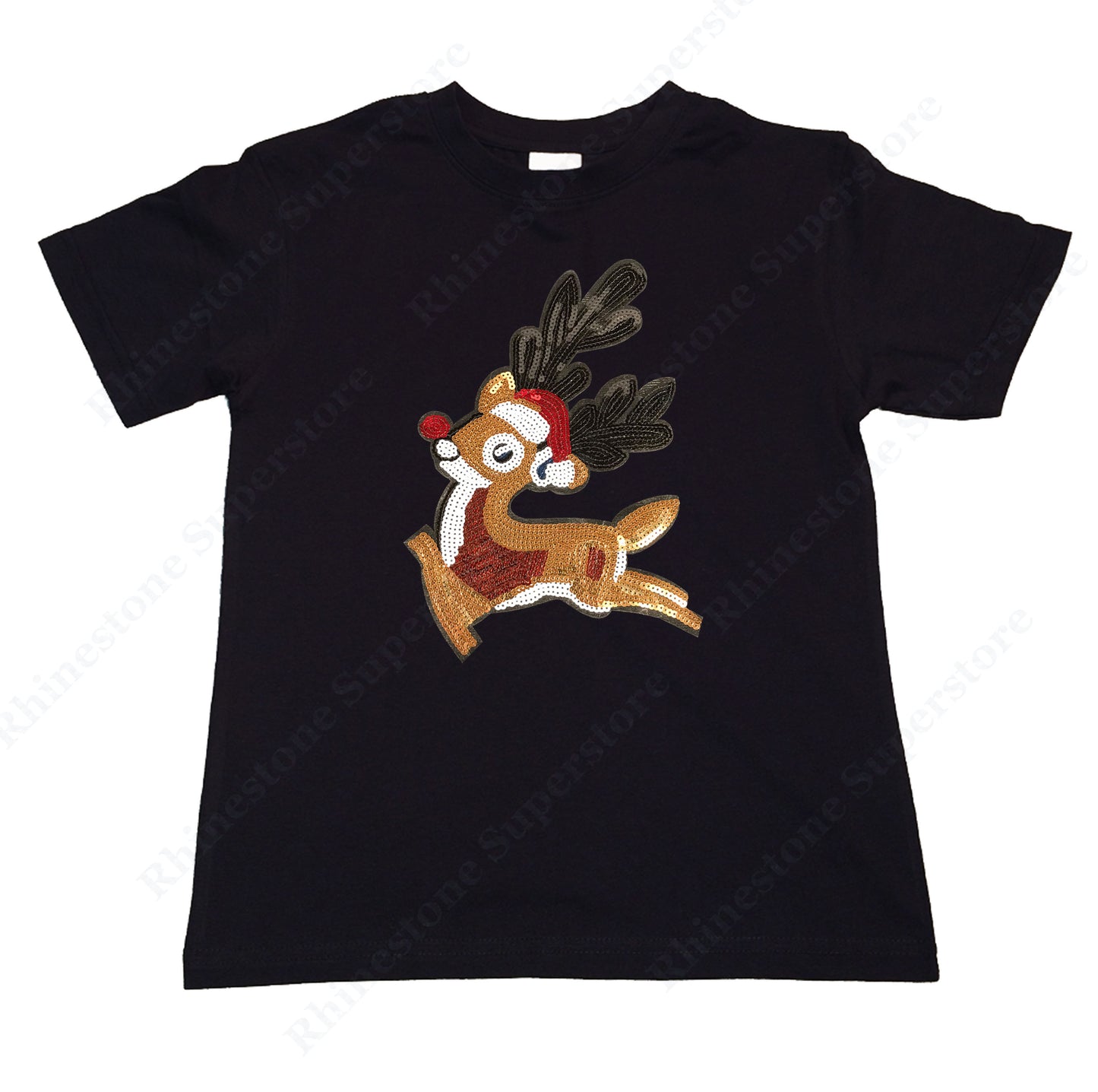 Girls Rhinestone T-Shirt " Rudolph The Red Nose Reindeer in Sequence " Kids Size 3 to 14 Available