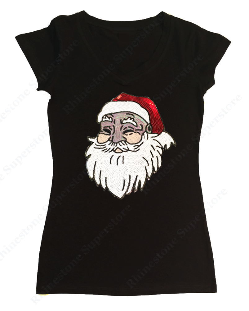 Womens T-shirt with Santa with Hat in Sequence